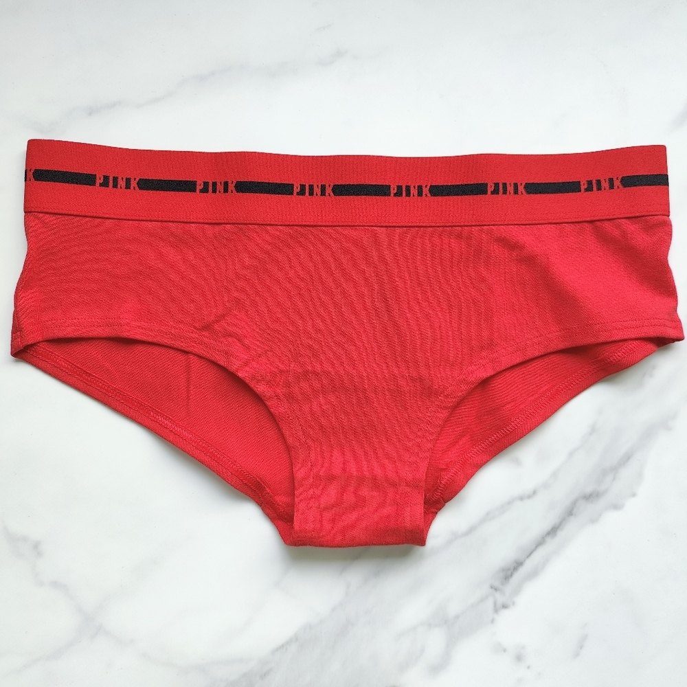 NWT PINK VICTORIA'S SECRET RETRO ELASTIC LOGO HIPSTER PANTY IN PIN UP RED SIZE S